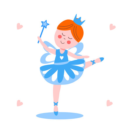 Vector illustration of a cute hand drawn beautiful, lovely, little ballerina girl with magic wandのイラスト素材