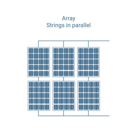 Pv panels in parallel. photovoltaic panels. pv cells. PV string. Photovoltaic solar energy panel,...