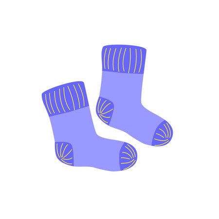 Warm socks set. Cozy autumn or winter concept. Hand drawn colored Vector illustration. cartoon style. design templates. All elements are isolatedのイラスト素材