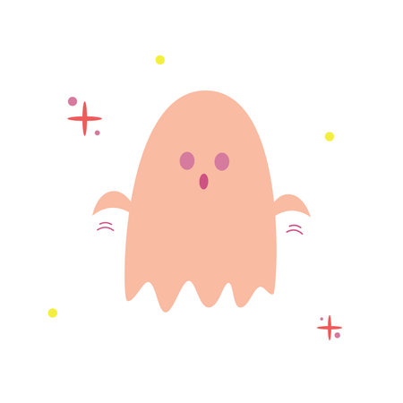 Happy Halloween. Vector cute illustration of pink ghost in trendy colors for postcard, flyer, bannerのイラスト素材