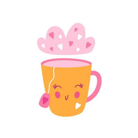 Cup of love vector. Cup with hearts, cute cartoon flat illustration for valentine day.のイラスト素材