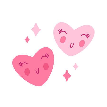 Cute smiling hearts vector. Cartoon flat illustration for valentine day.のイラスト素材