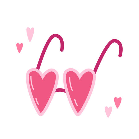 Love sunglass vector. Sunglass with hearts, cute cartoon flat illustration for valentine day.のイラスト素材