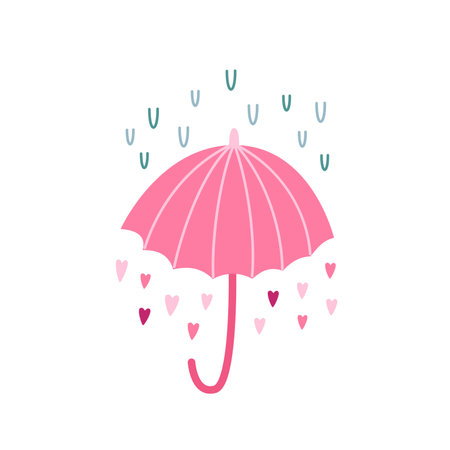 Love umbrella with rain drops and hearts vector. Cartoon flat illustration for valentine day.のイラスト素材