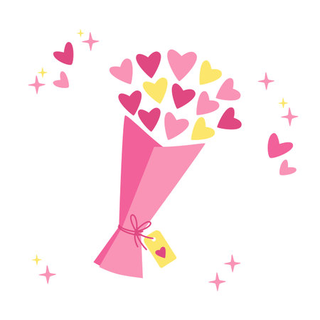 Valentine's day, February 14. Vector illustrations of bouquet with hearts. Drawings for postcard, card, congratulations and poster.のイラスト素材