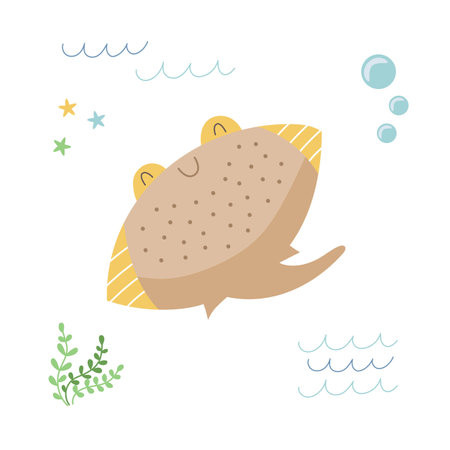 Cute cartoon scat vector illustration. Sea life element. Marine animals in flat style on white background.のイラスト素材