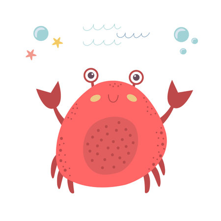 Cute crab isolated cartoon vector icon illustration. Marine animals in flat style on white background. Vector graphic design illustrationのイラスト素材