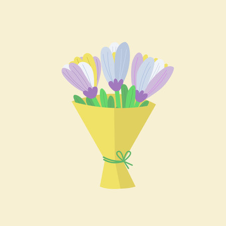 Crocus flower bouquet vector â hand-drawn spring floral illustration in pastel colorsのイラスト素材