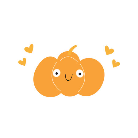 Autumn hand drawn cute pumpkin, seasonal object. Vector illustration in flat styleのイラスト素材