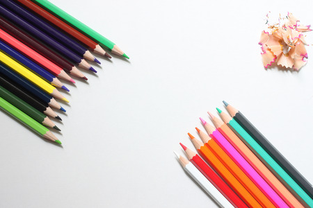 top view crayon is placed on a white background and have copy space in your work.の写真素材