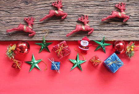 Concept reindeer and christmas decorations.Top view and have copy space to for your design.の写真素材
