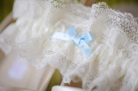 Brides garter closeup at weddingの写真素材