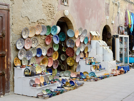 Morocco shop front showing handmade crafts and potteryのeditorial素材