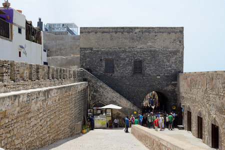 ESSAOUIRA, MOROCCO - MAY 14, 2014  Tourists arriving at historical landmark of fortress by the sea  Essaouira, Morocco  May 14, 2014  のeditorial素材