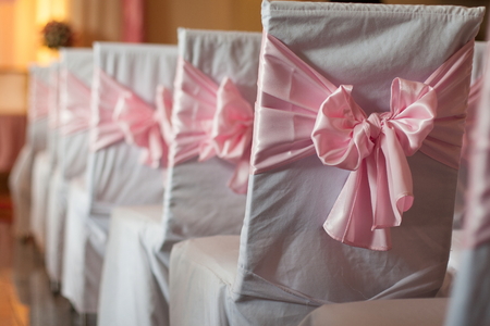 Beautiful setting ready for a indoor wedding reception.の写真素材