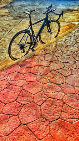 Road bike parking street - Stock imageの写真素材