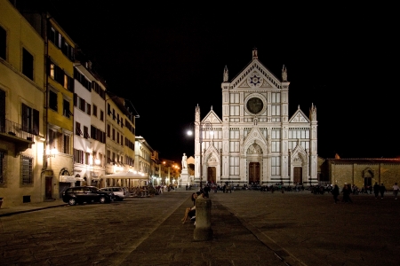 FLORENCE - MAY 05  View of the Basilica di Santa Croce  Basilica of the Holy Cross  by night on May 05, 2012 in Florence  Santa Croce is one the most popular destinations of Florence, Italy のeditorial素材