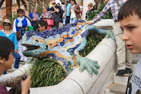 BARCELONA - MAY 13: The dragon designed by Gaudi at the Park Guell on May 13, 2013 in Barcelona, Spain. のeditorial素材