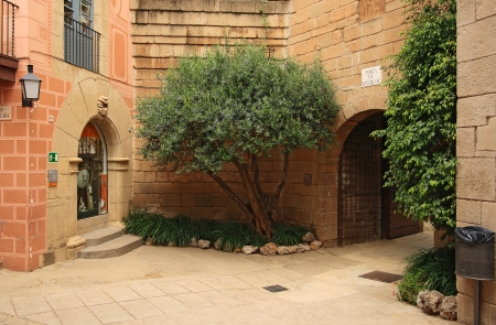 Poble Espanyol (traditional architectural complex) in Barcelona, Spain のeditorial素材
