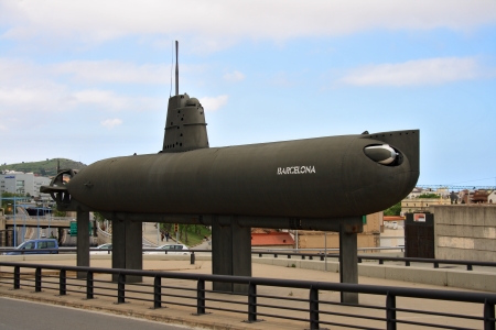 Old submarine near the Tibidabo Mountain in Barcelona, Spainのeditorial素材