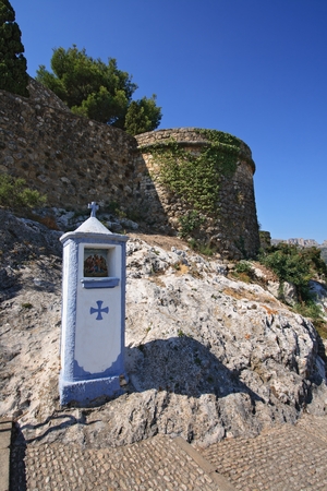Guadalest castle in Spain  Religious decoration of the stepwayの写真素材