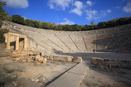 Ancient theater Epidaurus, Argolida, Greece in a summer dayのeditorial素材