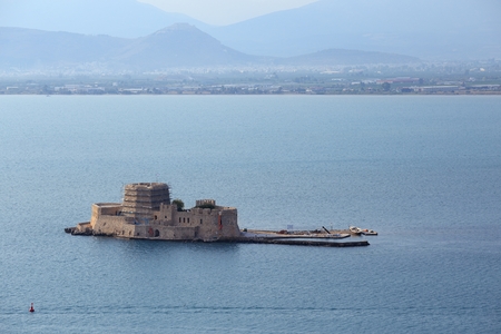 Old Venetian fortress and old prison, Bourtzi, in Argolis bay, Nafplio, Greece