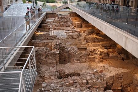 Athens, Greece, September, 11, 2016. Ancient greek ruins in Athens museum of Acropolis. They were excavated during erection of new museum builging.のeditorial素材