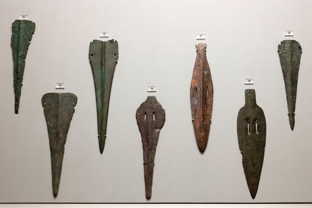 Athens, Greece, September, 03, 2016. Cycladic arm in museum of archaeology, Athens, Greece. These arm were created about 5000 years ago.のeditorial素材