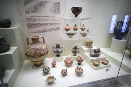 Mycenae, Greece, September, 07, 2016. Pottery in museum of Mycenae. These artefacts were created about 3500 years ago.のeditorial素材
