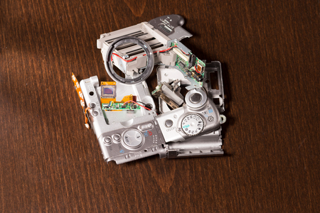 Disassembled broken compact digital camera spare partsの写真素材