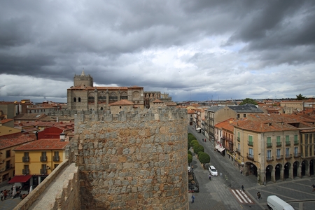Avila medieval fortress wall, Castilla y Leon, Spainのeditorial素材