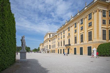 Vienna, Austria, April, 30, 2018. Tourists walk around the Royal Palace Schoenbrunn in Vienna, Austria. This Palace was the summer residence of Austrian Emperors.のeditorial素材