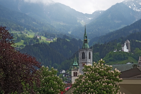 Church in small Tyrolien town Schwaz, Austriaの写真素材
