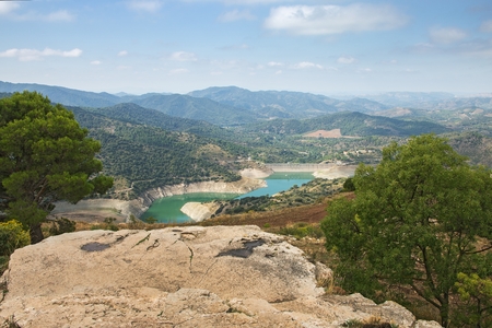 Water reservoir on the river Siurana under a highland village Siurana of the municipality of the Cornudella de Montsant in the comarca of Priorat, Tarragona, Catalonia, Spain.の写真素材