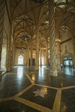 Valencia, Spain - September, 12, 2018. La Lonja de la Seda interior. This is the gothic building of Silk Exchange which was the center of silk trade of Spain and now is the very popular landmark of Valenciaのeditorial素材