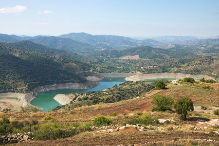 Water reservoir on the river Siurana under a highland village Siurana of the municipality of the Cornudella de Montsant in the comarca of Priorat, Tarragona, Catalonia, Spain.の写真素材