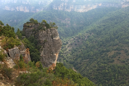 Landscape from a cliff at Siurana - a famous highland village Siurana of the municipality of the Cornudella de Montsant in the comarca of Priorat, Tarragona, Catalonia, Spain.の写真素材