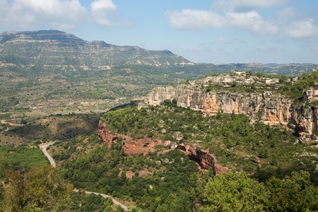 Landscape from a cliff at Siurana - a famous highland village Siurana of the municipality of the Cornudella de Montsant in the comarca of Priorat, Tarragona, Catalonia, Spain.の写真素材