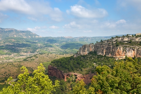 Landscape from a cliff at Siurana - a famous highland village Siurana of the municipality of the Cornudella de Montsant in the comarca of Priorat, Tarragona, Catalonia, Spain.の写真素材
