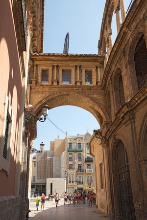 Valencia, Spain - September, 12, 2018. Valencia Cathedral. The church has different architectural styles - roman, gothic and baroque - which make in the main historical landmark of the cityのeditorial素材