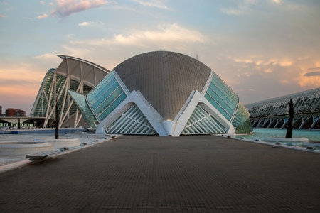 Valencia, Spain - September, 12, 2018. Hemisferic IMAX theater in Ciudad de las Artes y las Ciencias -science and art complex set within a landscaped park with a huge aquarium and IMAX screenのeditorial素材