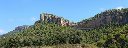 Landscape on a road to Siurana - a famous highland village of the municipality of the Cornudella de Montsant in the comarca of Priorat, Tarragona, Catalonia, Spain.の写真素材