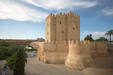 Callahora tower at the Guadalquivir river embankment in Cordoba, Spainのeditorial素材