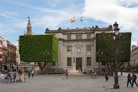 Seville, Spain - May, 8, 2019. Square of st. Francisco near Sevilla city hall. This square is in the very center of the city close to the Cathedral.のeditorial素材