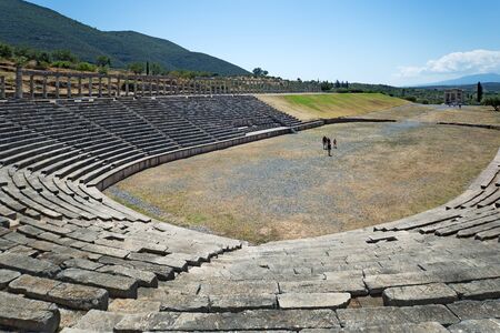 Ancient Messene city ruins of stadium, Peloponnese, Greeceの写真素材