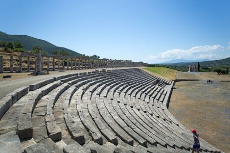 Ancient Messene city ruins of stadium, Peloponnese, Greeceの写真素材