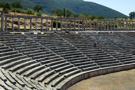 Ancient Messene city ruins of stadium, Peloponnese, Greeceの写真素材