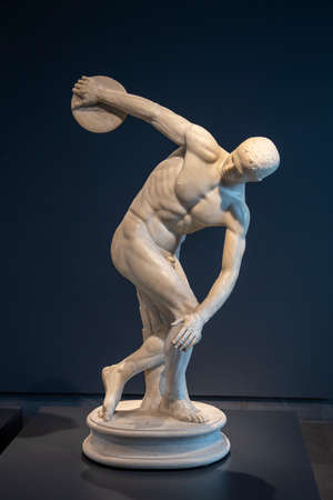 Rome, Italy - January, 8, 2020. Ancient statues on display of National Roman Museum. It shows...