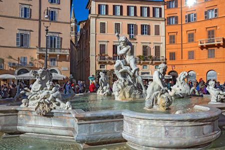 Rome, Italy - January, 6, 2020. A crowd of tourists at Piazza Navona (Navona Square). This square's Renaissance style fountains and buildings attracts a lot of people round the yearのeditorial素材
